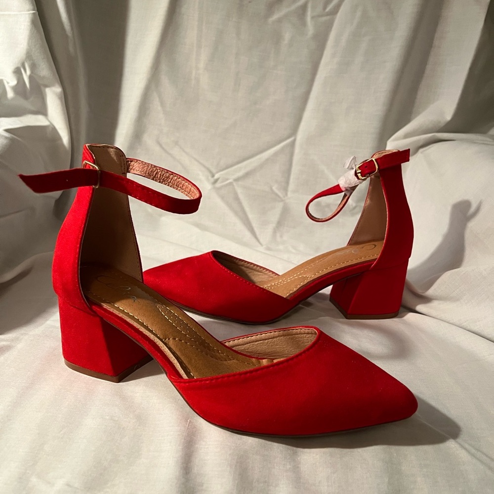 Celia Red Heel Shoes Ankle Strap Size 7